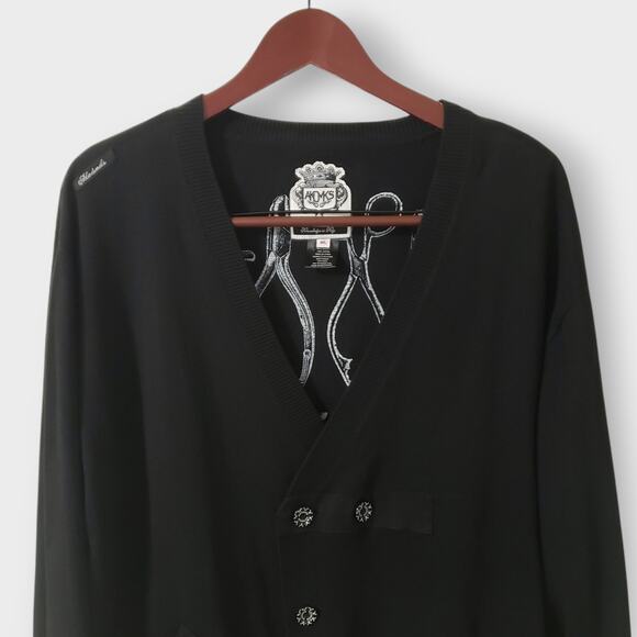 Akademiks Mens Y2K Button Front Cardigan Black XL Gray Graphic Writing Pockets - Picture 2 of 16